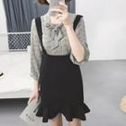 Elbow-sleeve Blouse / Ruffle Jumper Skirt