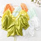 Drawstring Open-back Ruched V-neck Top