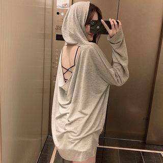Cutout Back Hooded Long-sleeve Top / Cross Back Crop Camisole Top