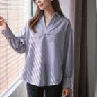 Half-placket Lettering Embroidered Shirt