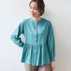 Long-sleeve Single-breasted Plain Blouse