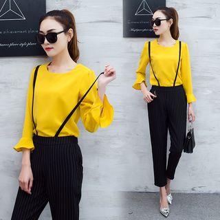 Set: Ruffled Top + Striped Jumper Pants