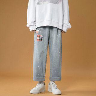 Patch Printing Straight Leg Jeans