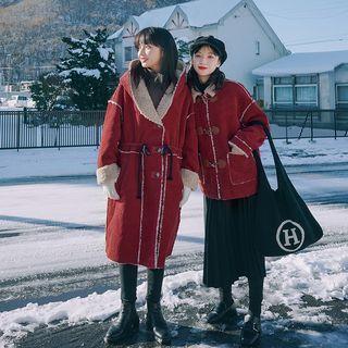 Genuine Shearling-lined Corduroy Hooded Coat