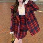 Ruffle Trim Blouse / Overall Dress / Blazer
