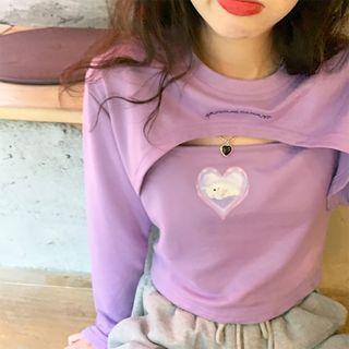 Set: Long Sleeve Print Crop Top + Print Camisole