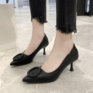 Pointed Lettering Kitten Heel Pumps