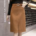 Belt-waist Midi Skirt