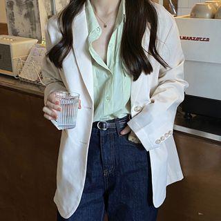 Plain Single-breasted Blazer Ivory White - One Size