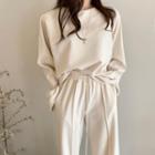 Set: Plain T-shirt + High Waist Wide Leg Pants