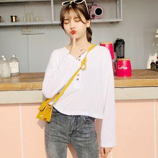 Long Sleeve Henley Cropped Top