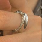 Rhinestone Alloy Open Ring J2656 - Silver - One Size