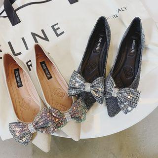 Sequined Bow Pointy Flats