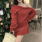 Off-shoulder Glitter Sweater Dress Red - One Size