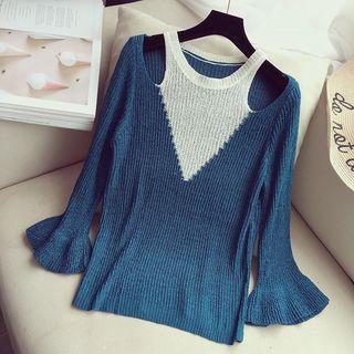 Open Shoulder Panel Long-sleeve Knit Sweater