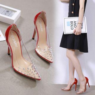 Transparent Studded High-heel Pumps