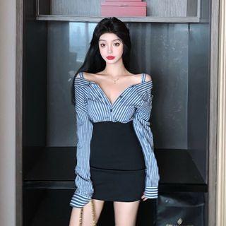 Cold-shoulder Striped Panel Sheath Dress