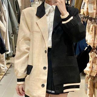 Two-tone Button-up Coat Black & Almond - One Size