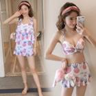 Set: Pineapple Print Bikini + Layered Cover-up Top