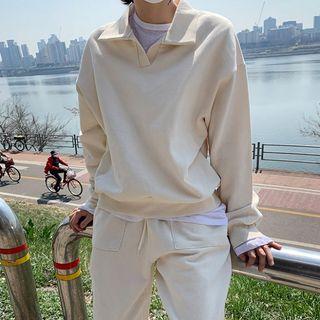 Collared Open-placket Boxy Sweatshirt