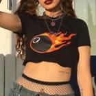 Short-sleeve Fire Print Cropped T-shirt