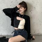 Two-tone Tank Top + Round-neck Cropped Sweatshirt