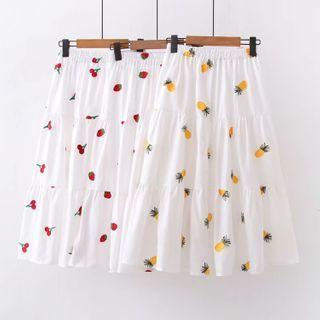 Fruit Embroidered A-line Midi Skirt