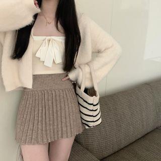 Ribbon Camisole Top / Fluffy Cardigan