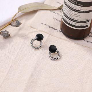 Bead & Hoop Dangle Earring 1 Pair - 925 Silver - Black - One Size
