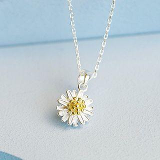 Flower Pendant Sterling Silver Necklace Silver & Yellow - One Size