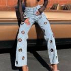 High-waist Cut-out O-ring Straight-fit Jeans