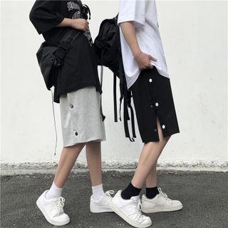 Short-sleeve Button-side Straight Leg Shorts