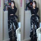 Long-sleeve Crop Top / Tie-dyed Wide-leg Pants