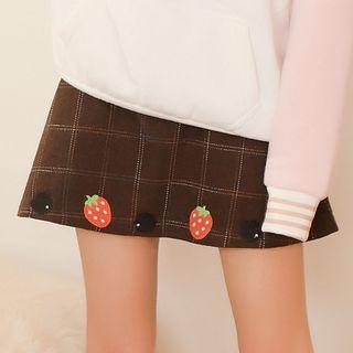 Embroidered Plaid Mini Skirt