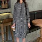 Long-sleeve Gingham Midi Shirt Dress As Shown In Figure - One Size