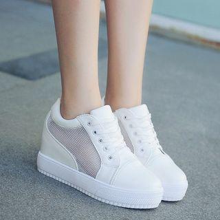 Mesh Panel Hidden Heel Lace-up Sneakers