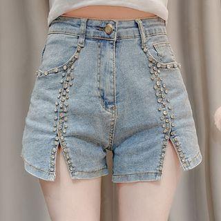 Washed Rhinestone Denim Hot Pants