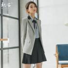 Long-sleeve Blouse / Blazer / Vest / Pleated Mini A-line Skirt / Set