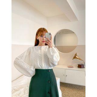 Balloon-sleeve Perforated Lace Blouse