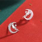 Moon Ear Stud 1 Pair - Silver - One Size