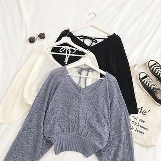 V-neck Batwing-sleeve Knit Top