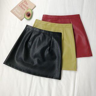 Faux-leather Zip-accent Mini Skirt