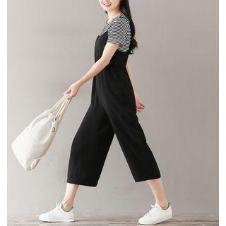 Set: Striped T-shirt + Suspender Pants