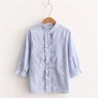 Embroidered Mandarin Collar 3/4 Sleeve Blouse