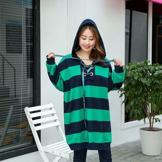 Long-sleeve Hooded Striped Loose-fit Top