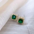 Rhinestone Cube Stud Earring 1 Pair - Gold & Green - One Size