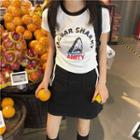 Short-sleeve Printed T-shirt / Plain A-line Skirt