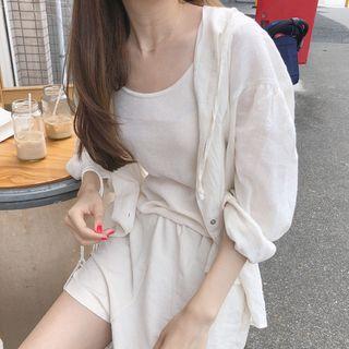 Long Sleeve Hooded Shirt Milky White - One Size