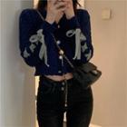 Lace-up Cropped Cardigan Blue - One Size