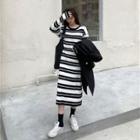 Striped Knit Midi Dress Black & White - One Size